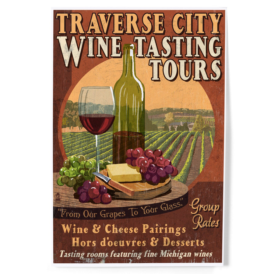 Traverse City, Michigan, Wine Tasting Vintage Sign, Art & Giclee Prints Art Lantern Press 