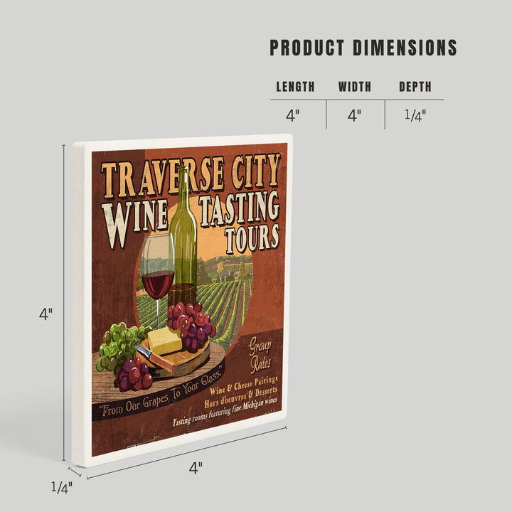 Traverse City, Michigan, Wine Tasting Vintage Sign, Coasters Coasters Lantern Press 