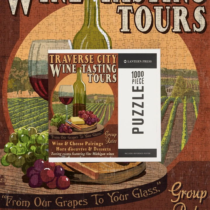 Traverse City, Michigan, Wine Tasting Vintage Sign, Jigsaw Puzzle Puzzle Lantern Press 