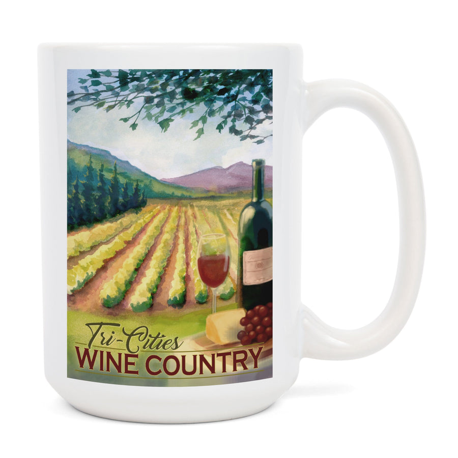 Tri-Cities, Washington Wine Country, Vineyard Scene, Lantern Press Artwork, Ceramic Mug Mugs Lantern Press 