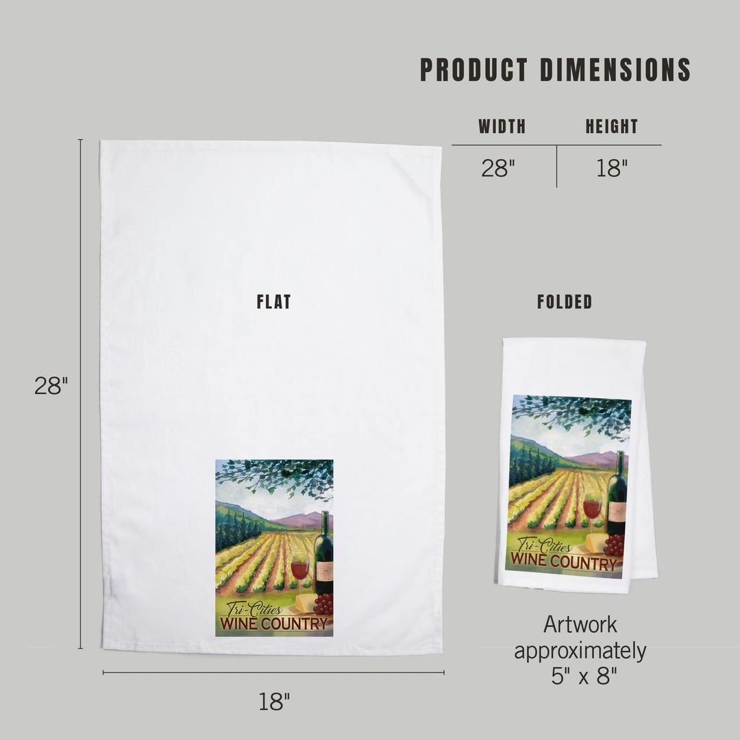 Tri-Cities, Washington Wine Country, Vineyard Scene, Organic Cotton Kitchen Tea Towels Kitchen Lantern Press 