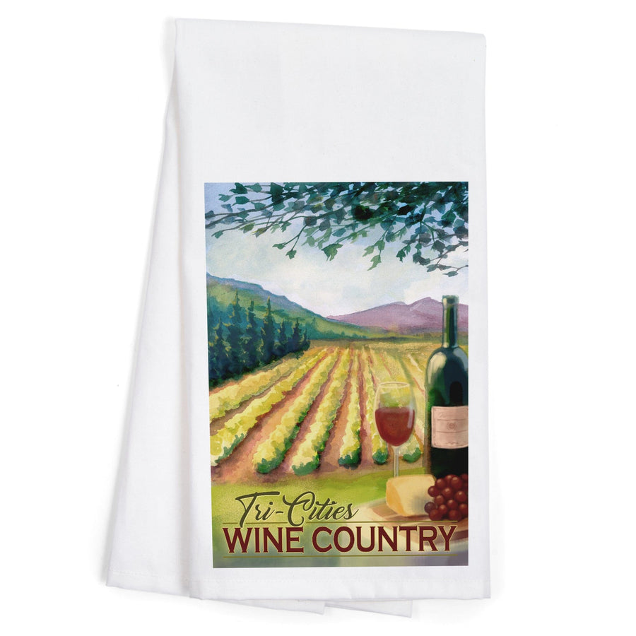 Tri-Cities, Washington Wine Country, Vineyard Scene, Organic Cotton Kitchen Tea Towels Kitchen Lantern Press 
