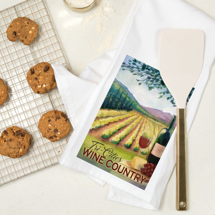 Tri-Cities, Washington Wine Country, Vineyard Scene, Organic Cotton Kitchen Tea Towels Kitchen Lantern Press 