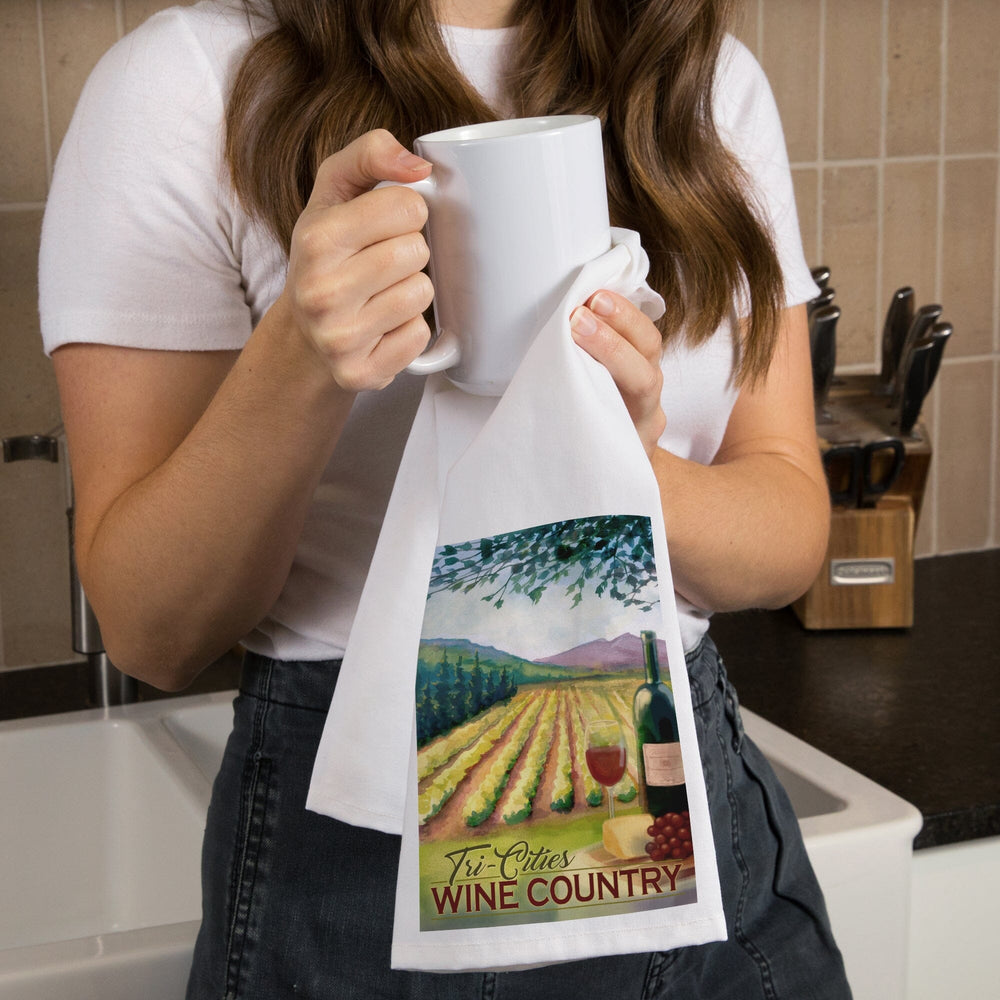 Tri-Cities, Washington Wine Country, Vineyard Scene, Organic Cotton Kitchen Tea Towels Kitchen Lantern Press 