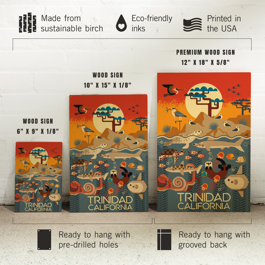 Trinidad, California, Geometric, Marine Animals, Wood Signs and Postcards Wood Lantern Press 