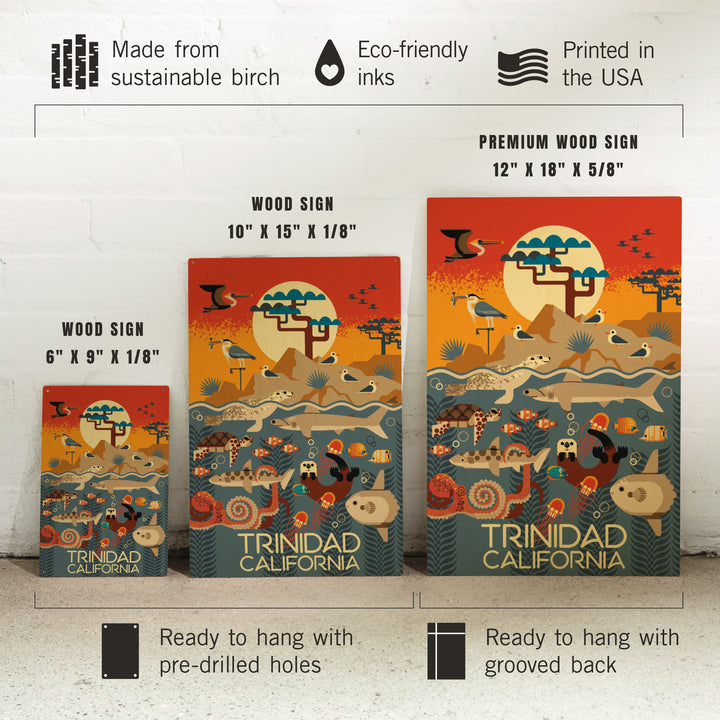 Trinidad, California, Geometric, Marine Animals, Wood Signs and Postcards Wood Lantern Press 