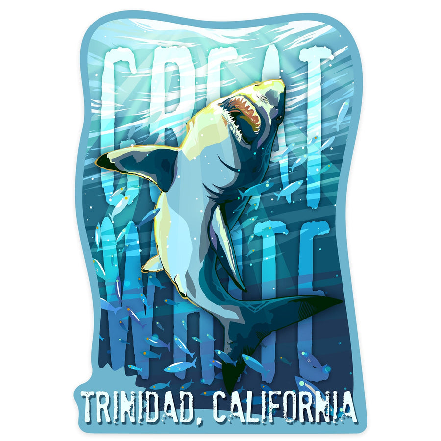 Trinidad, California, Great White Shark, Bite, Contour, Vinyl Sticker Sticker Lantern Press 
