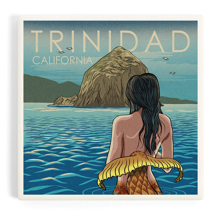 Trinidad, California, Mermaid, Woodblock, Coasters Coasters Lantern Press 