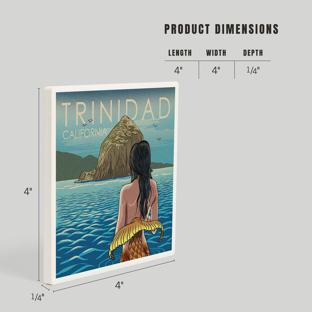 Trinidad, California, Mermaid, Woodblock, Coasters Coasters Lantern Press 