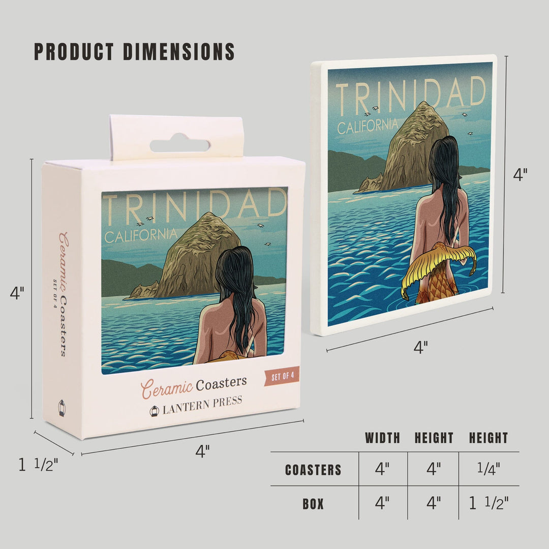 Trinidad, California, Mermaid, Woodblock, Coasters Coasters Lantern Press 