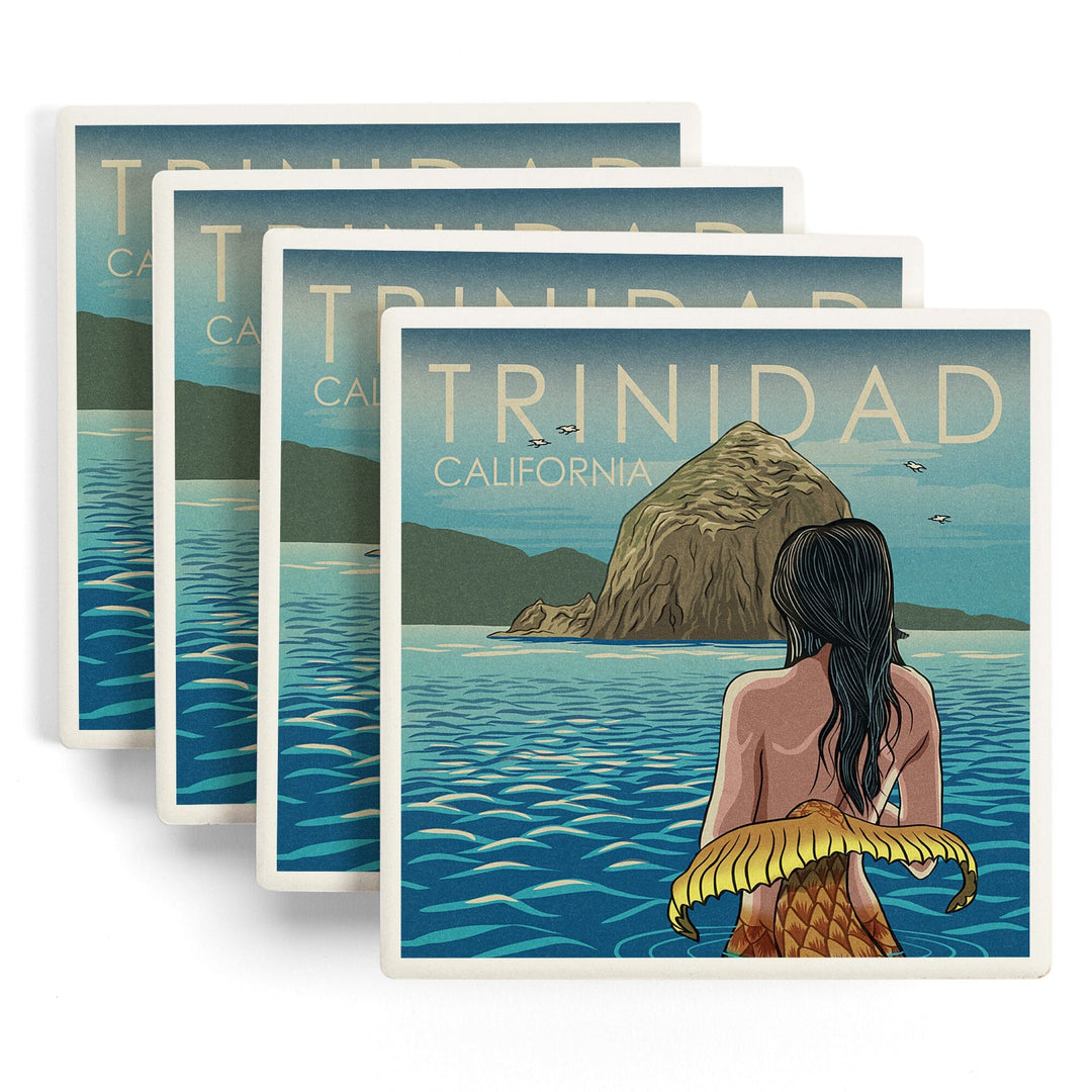 Trinidad, California, Mermaid, Woodblock, Coasters Coasters Lantern Press 