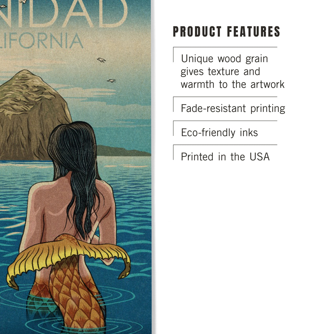 Trinidad, California, Mermaid, Woodblock, Wood Signs and Postcards Wood Lantern Press 
