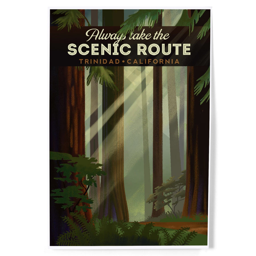Trinidad, California, Scenic Route, Forest, Geometric Lithograph, Art & Giclee Prints Art Lantern Press 