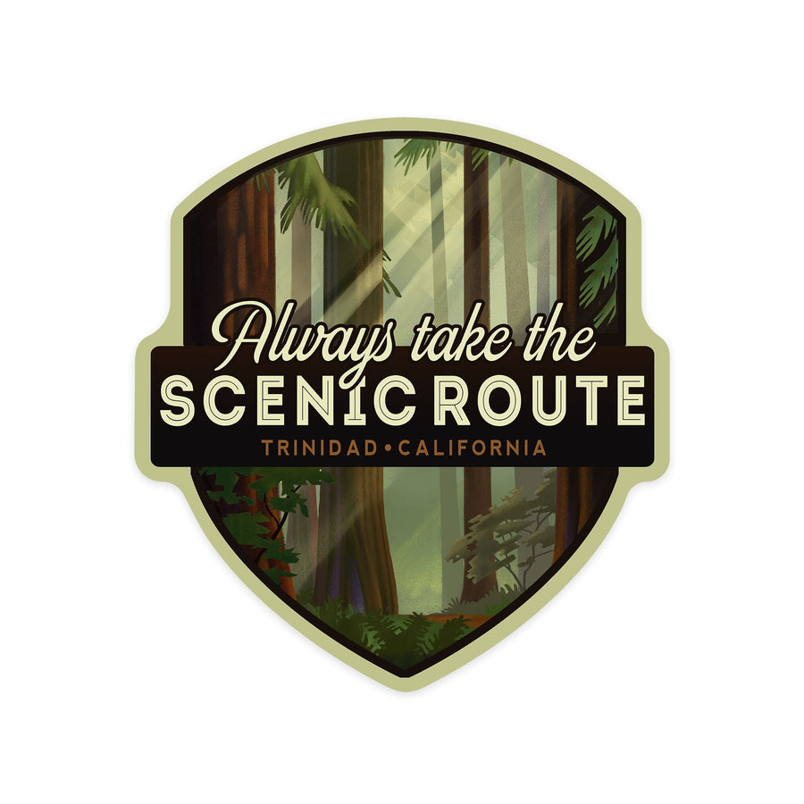 Trinidad, California, Scenic Route, Forest, Geometric Lithograph, Contour, Vinyl Sticker Sticker Lantern Press 