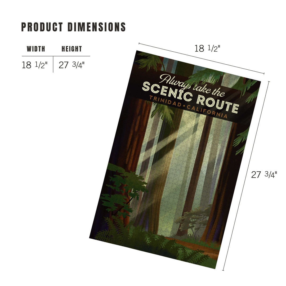 Trinidad, California, Scenic Route, Forest, Geometric Lithograph, Jigsaw Puzzle Puzzle Lantern Press 
