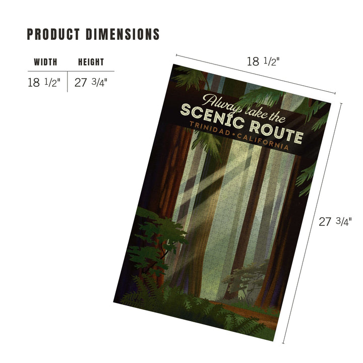 Trinidad, California, Scenic Route, Forest, Geometric Lithograph, Jigsaw Puzzle Puzzle Lantern Press 