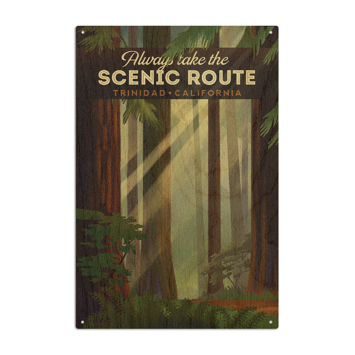 Trinidad, California, Scenic Route, Forest, Geometric Lithograph, Lantern Press Artwork, Wood Signs and Postcards Wood Lantern Press 10 x 15 Wood Sign 