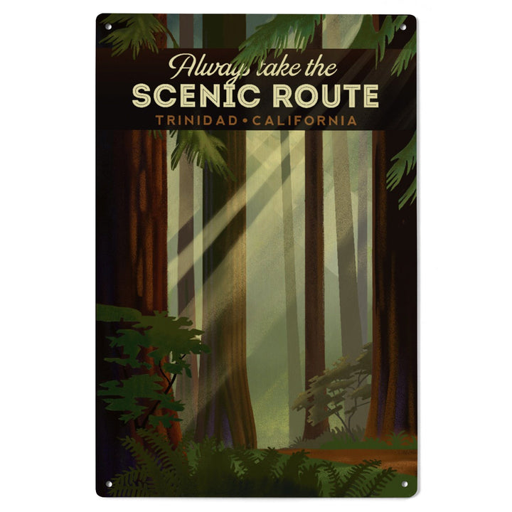 Trinidad, California, Scenic Route, Forest, Geometric Lithograph, Lantern Press Artwork, Wood Signs and Postcards Wood Lantern Press 