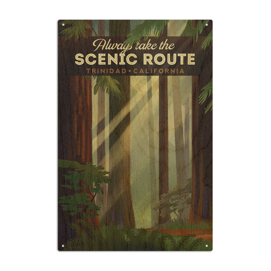 Trinidad, California, Scenic Route, Forest, Geometric Lithograph, Lantern Press Artwork, Wood Signs and Postcards Wood Lantern Press 6x9 Wood Sign 