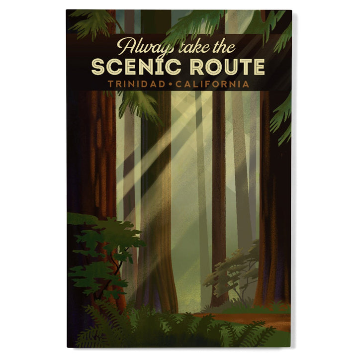 Trinidad, California, Scenic Route, Forest, Geometric Lithograph, Lantern Press Artwork, Wood Signs and Postcards Wood Lantern Press 