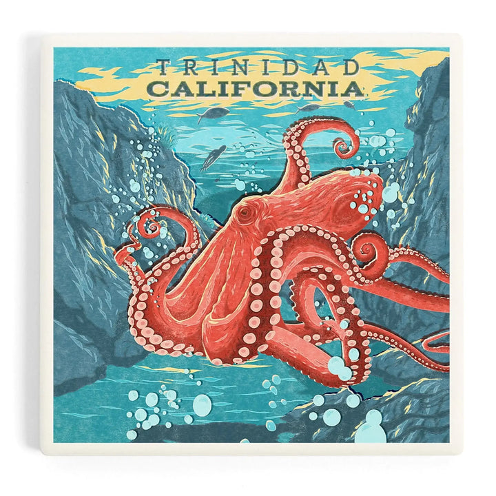 Trinidad, California, Vintage Print Press, Octopus, Coasters Coasters Lantern Press 