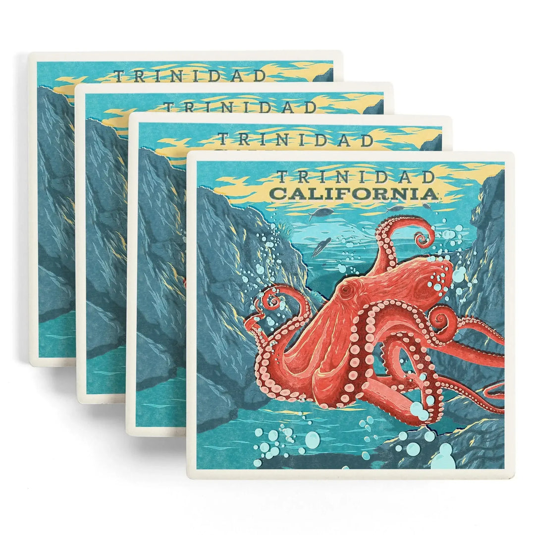 Trinidad, California, Vintage Print Press, Octopus, Coasters Coasters Lantern Press 