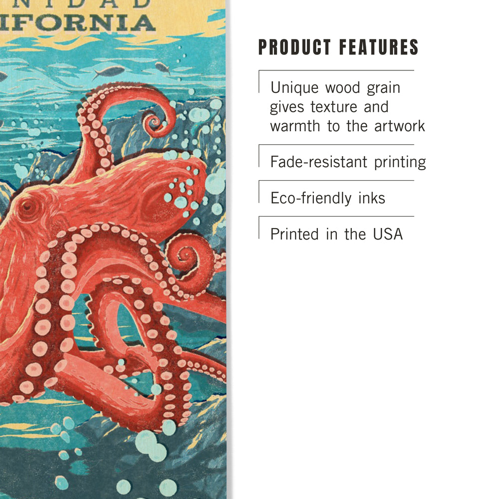 Trinidad, California, Vintage Print Press, Octopus, Wood Signs and Postcards Wood Lantern Press 
