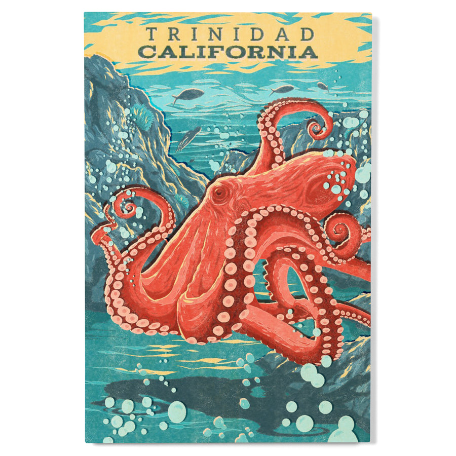 Trinidad, California, Vintage Print Press, Octopus, Wood Signs and Postcards Wood Lantern Press 