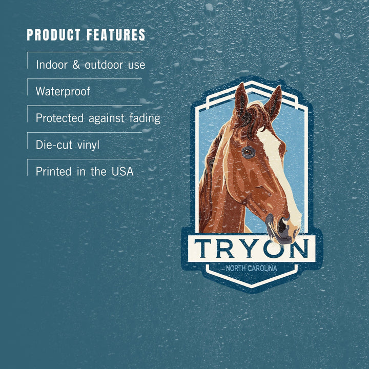 Tryon, North Carolina, Horse, Letterpress, Contour, Vinyl Sticker Sticker Lantern Press 