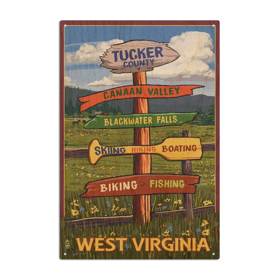 Tucker County, West Virginia, Destination Signpost, Lantern Press Artwork, Wood Signs and Postcards Wood Lantern Press 10 x 15 Wood Sign 