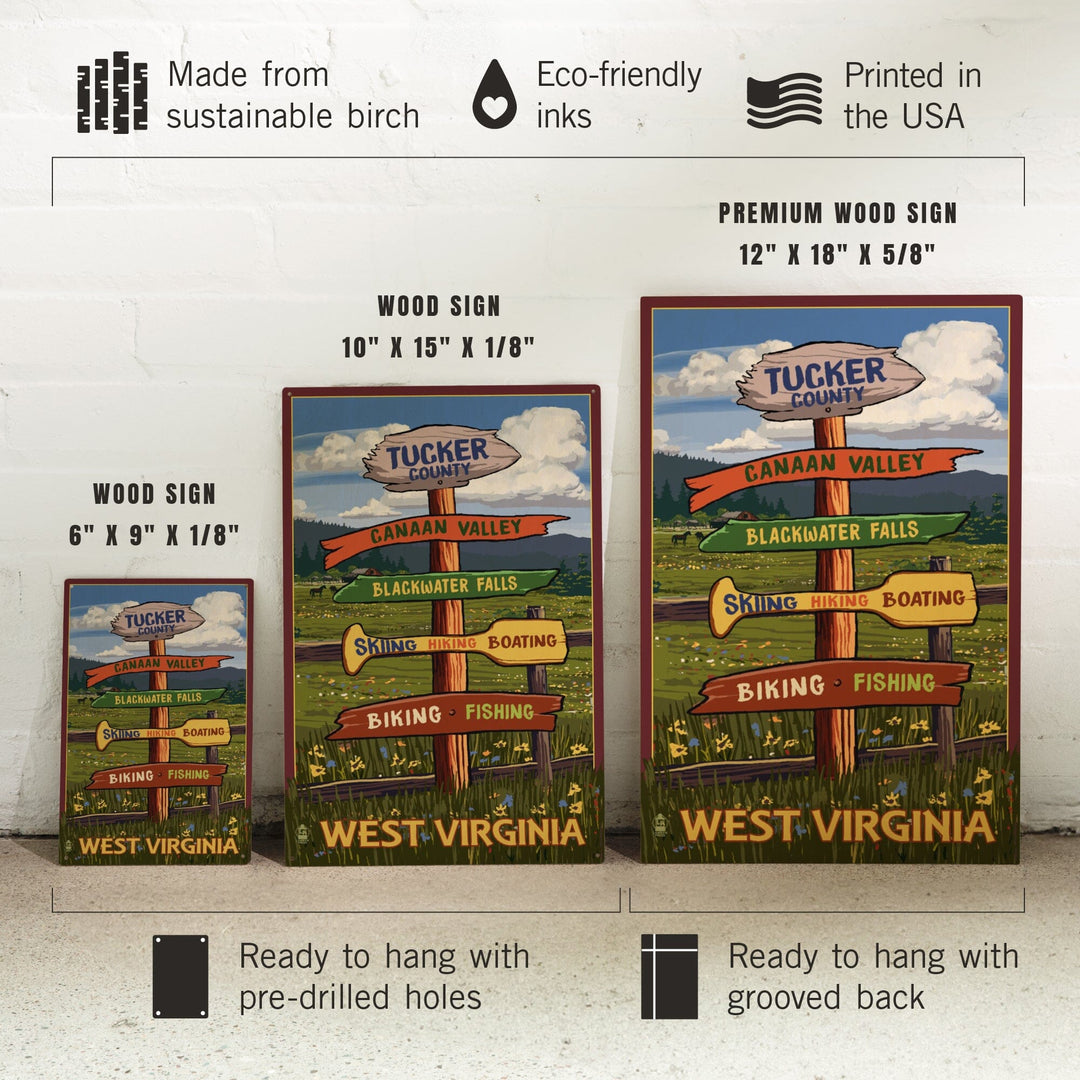Tucker County, West Virginia, Destination Signpost, Lantern Press Artwork, Wood Signs and Postcards Wood Lantern Press 