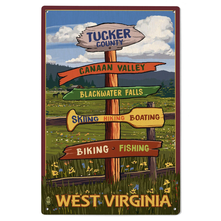 Tucker County, West Virginia, Destination Signpost, Lantern Press Artwork, Wood Signs and Postcards Wood Lantern Press 