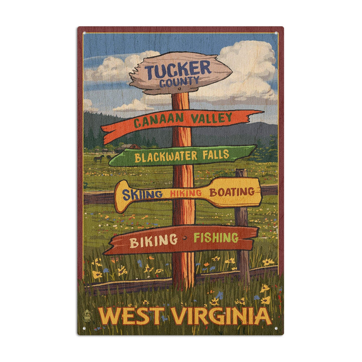 Tucker County, West Virginia, Destination Signpost, Lantern Press Artwork, Wood Signs and Postcards Wood Lantern Press 6x9 Wood Sign 