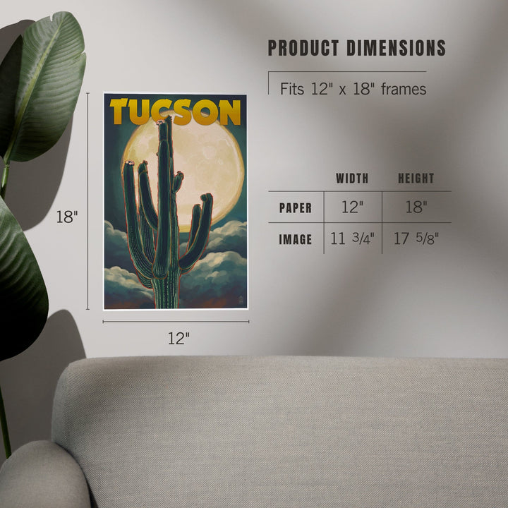 Tucson, Arizona Cactus and Full Moon, Art & Giclee Prints Art Lantern Press 