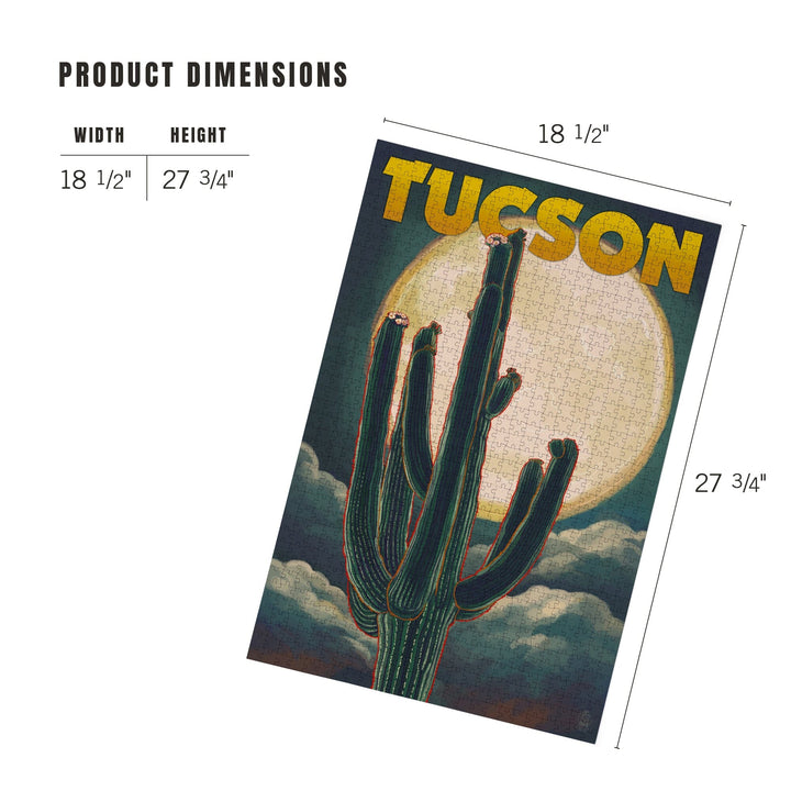 Tucson, Arizona Cactus and Full Moon, Jigsaw Puzzle Puzzle Lantern Press 