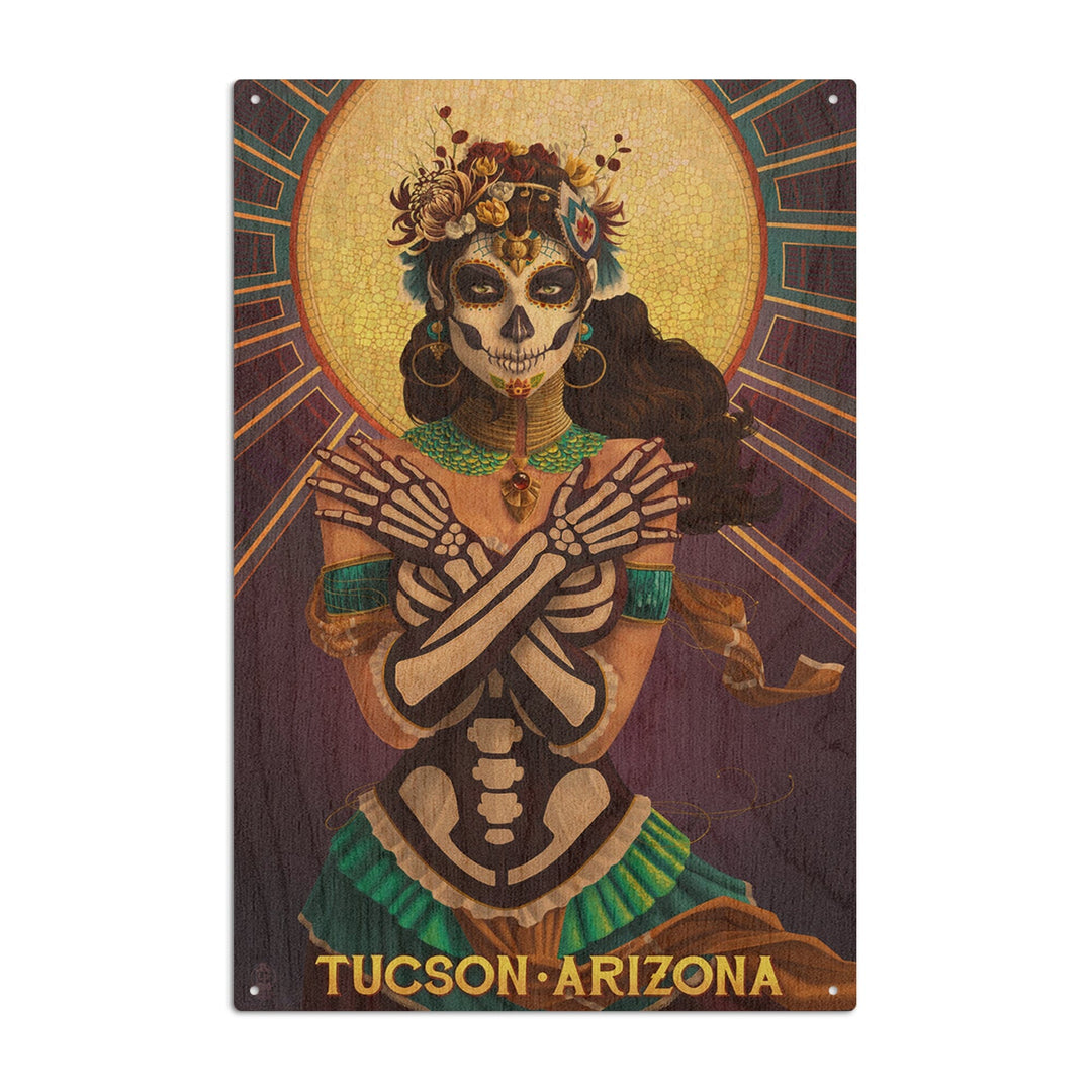 Tucson, Arizona, Day of the Dead Crossbones, Lantern Press Artwork, Wood Signs and Postcards Wood Lantern Press 10 x 15 Wood Sign 