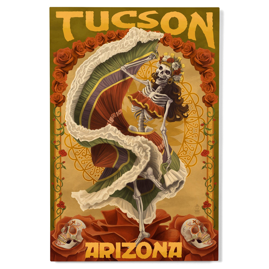 Tucson, Arizona, Day of the Dead Skeleton Dancing, Lantern Press Artwork, Wood Signs and Postcards Wood Lantern Press 