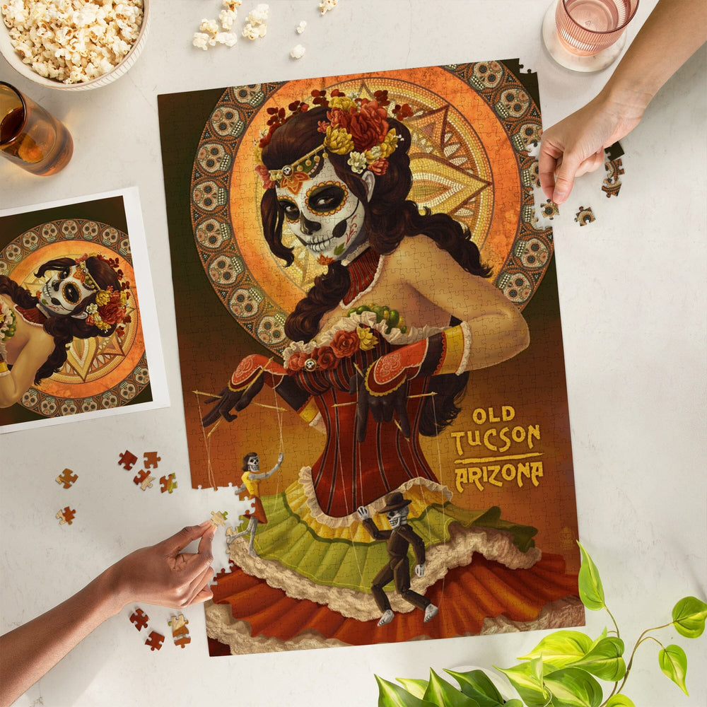 Tucson, Arizona, Day of the Dead, Woman Holding Marionettes, Jigsaw Puzzle Puzzle Lantern Press 