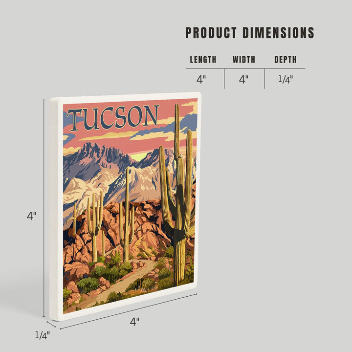 Tucson, Arizona, Desert Cactus Trail Scene at Sunset, Coasters Coasters Lantern Press 