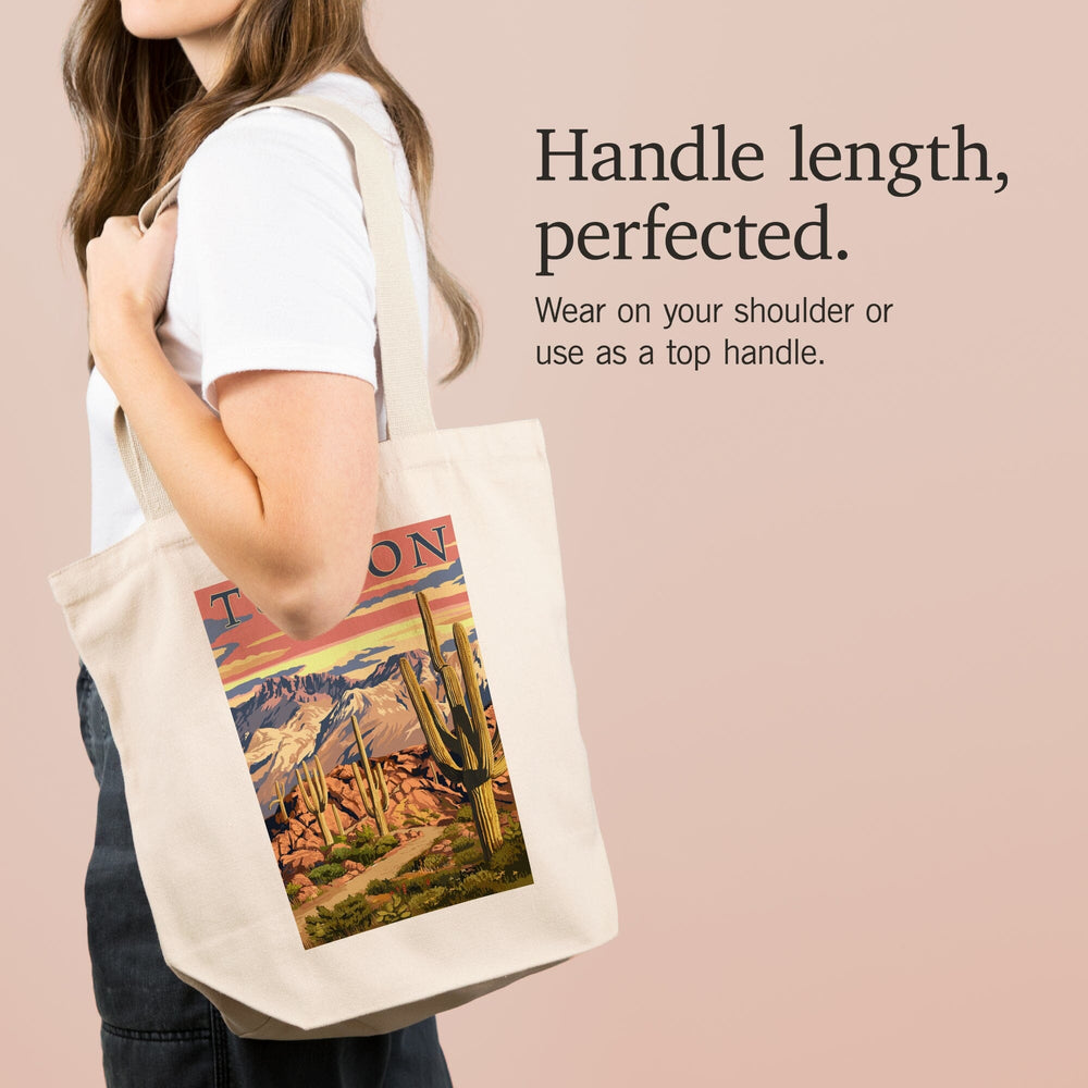 Tucson, Arizona, Desert Cactus Trail Scene at Sunset, Tote Bag Totes Lantern Press 