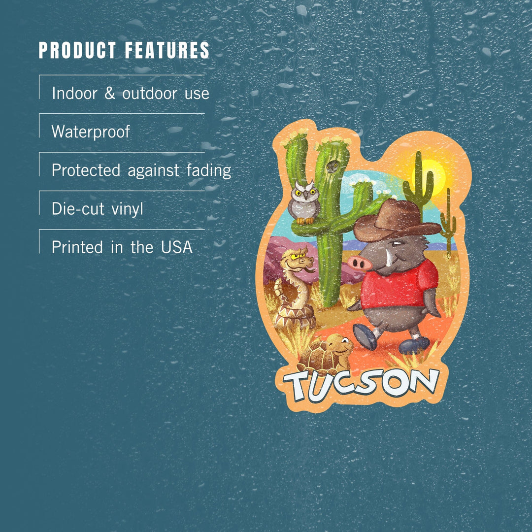 Tucson, Arizona, Desert Scene, Mid-Century Inspired, Contour, Vinyl Sticker Sticker Lantern Press 