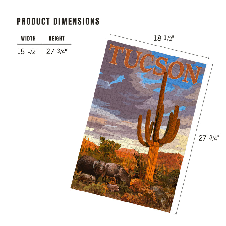 Tucson, Arizona, Javelina and Cactus, Jigsaw Puzzle Puzzle Lantern Press 