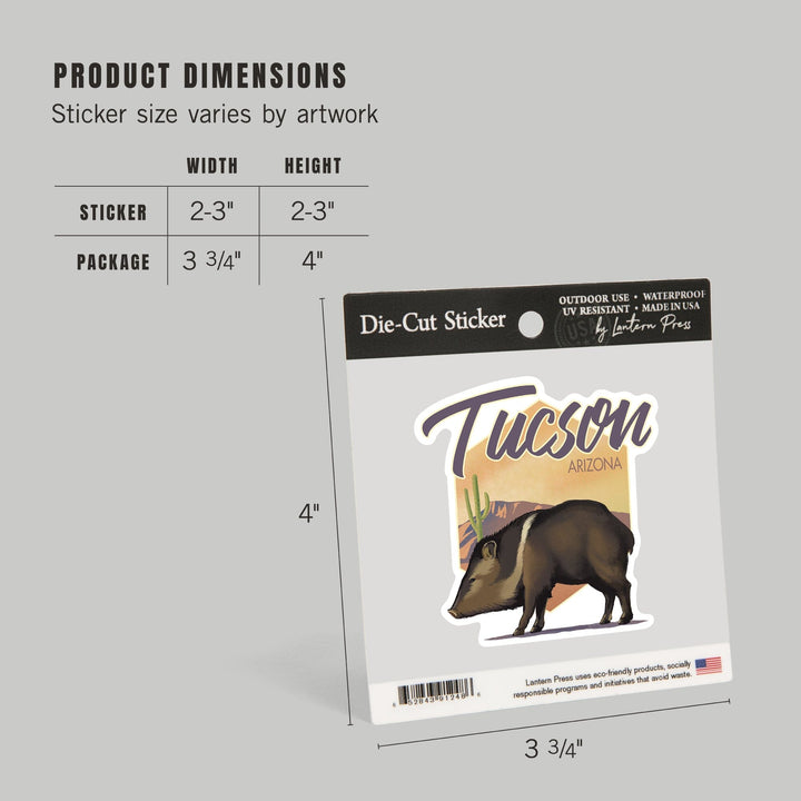 Tucson, Arizona, Javelina, Lithograph, Contour, Vinyl Sticker Sticker Lantern Press 