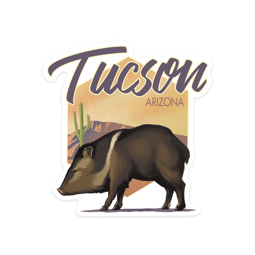 Tucson, Arizona, Javelina, Lithograph, Contour, Vinyl Sticker Sticker Lantern Press 