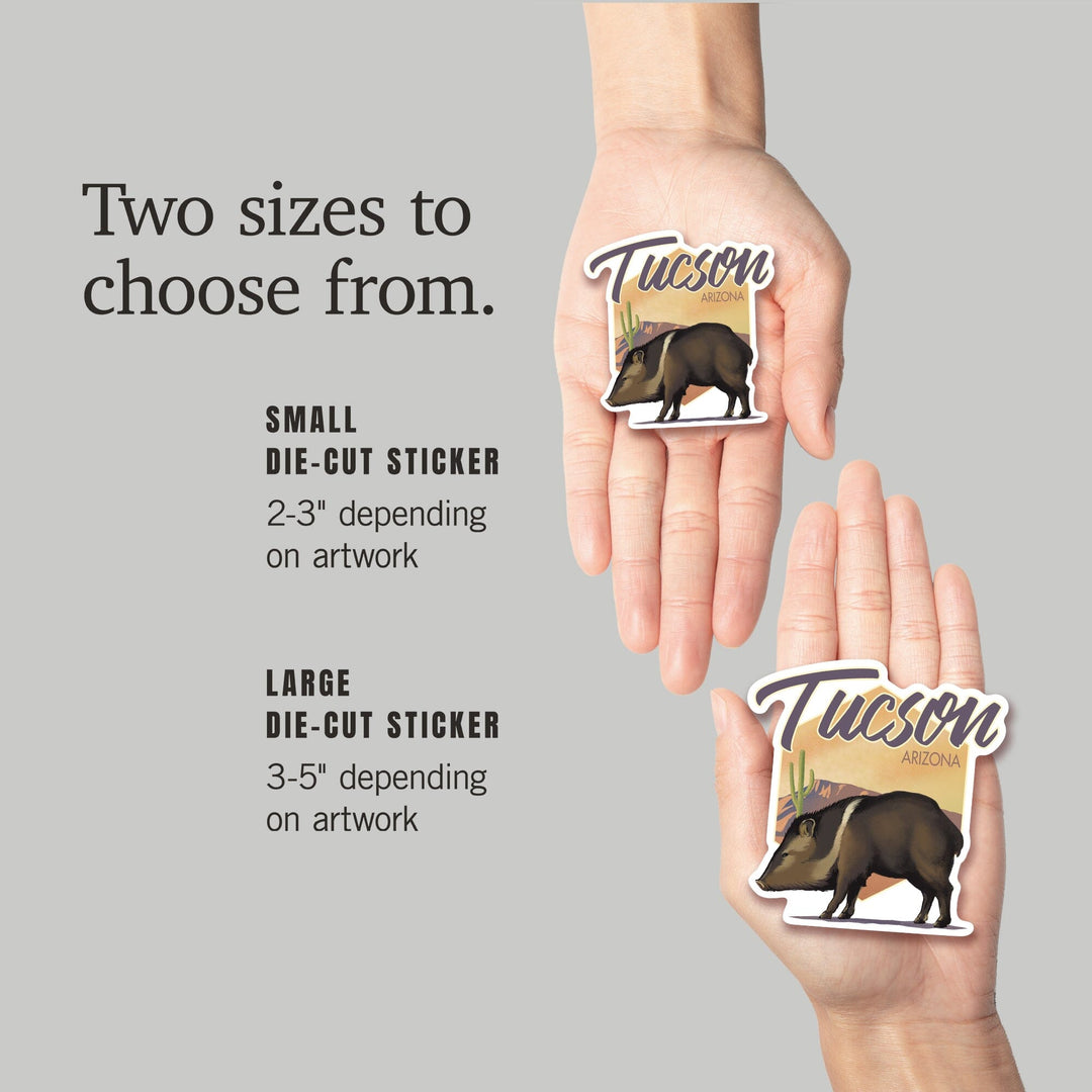 Tucson, Arizona, Javelina, Lithograph, Contour, Vinyl Sticker Sticker Lantern Press 