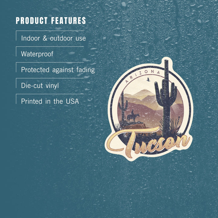 Tucson, Arizona, Lithograph, Contour, Lantern Press Artwork, Vinyl Sticker Sticker Lantern Press 