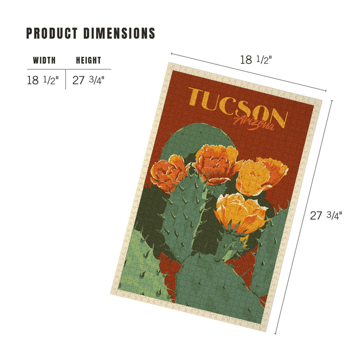 Tucson, Arizona, Prickly Pear Cactus, Letterpress, Jigsaw Puzzle Puzzle Lantern Press 