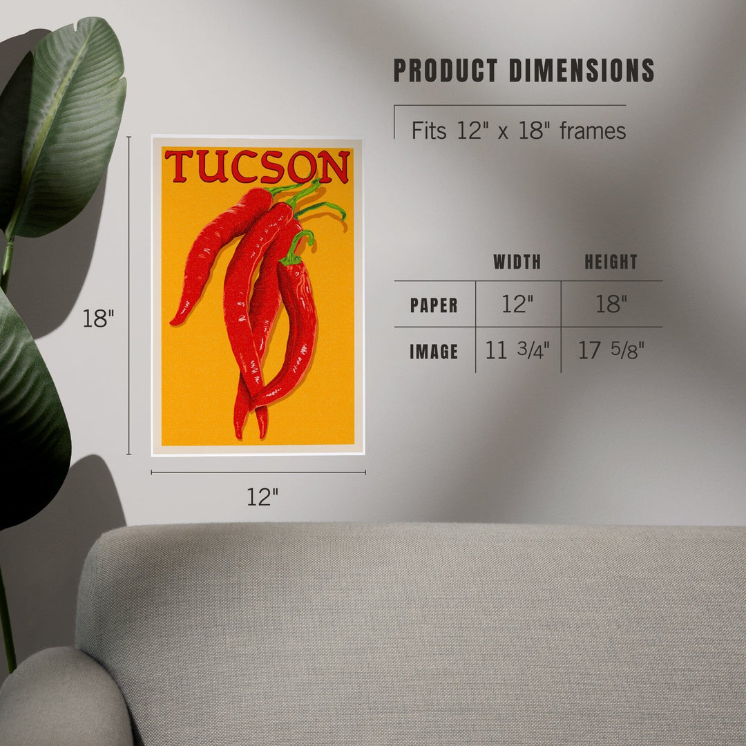 Tucson, Arizona, Red Chiles, Letterpress, Art & Giclee Prints Art Lantern Press 