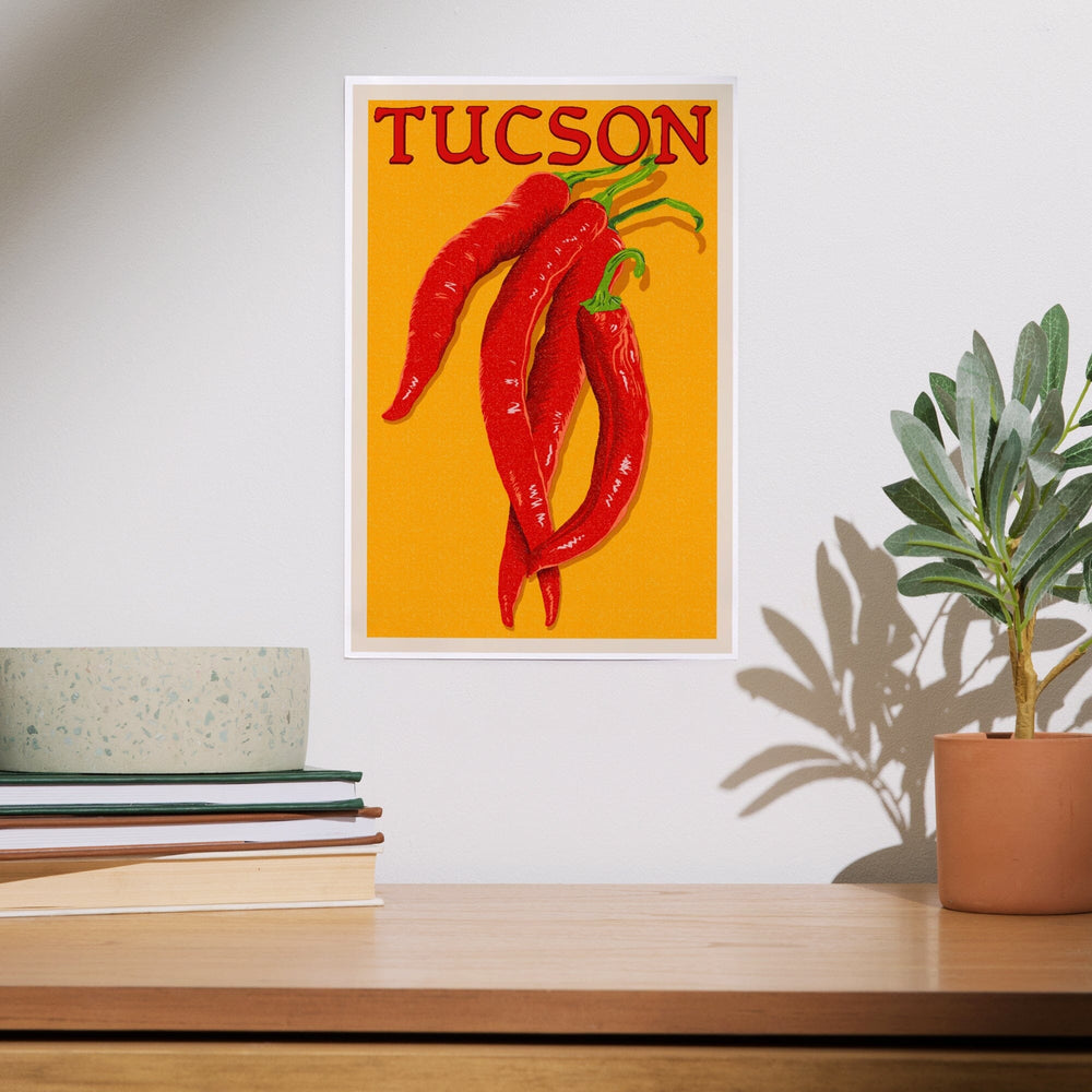 Tucson, Arizona, Red Chiles, Letterpress, Art & Giclee Prints Art Lantern Press 