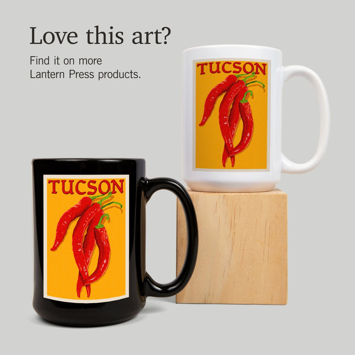 Tucson, Arizona, Red Chiles, Letterpress, Lantern Press Artwork, Ceramic Mug Mugs Lantern Press 